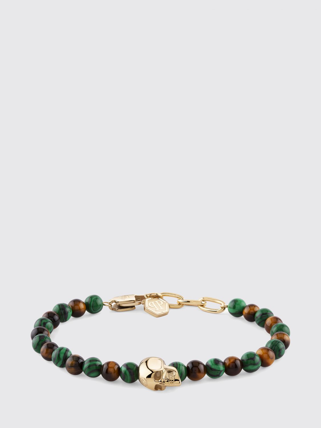 PHILIPP PLEIN Skull Chrome-Plated Brass Bracelet with Stones and Hexagon Logo