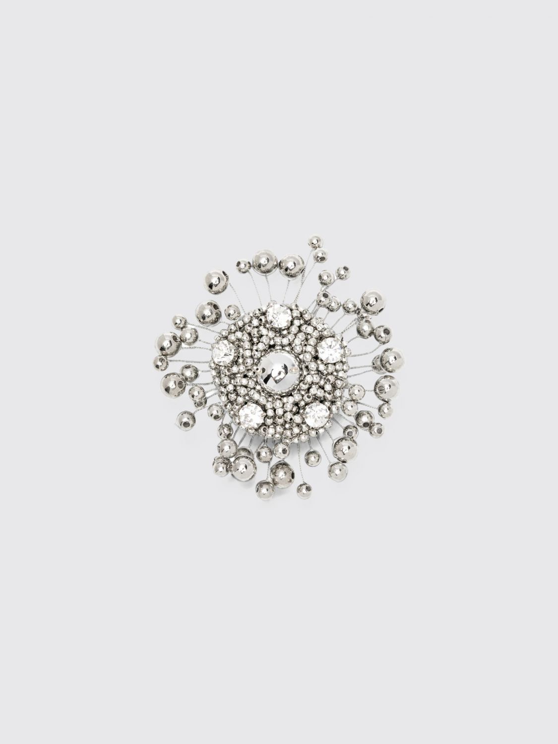 N° 21 Large Silver Brooch with Applied Crystals and Engraved Logo