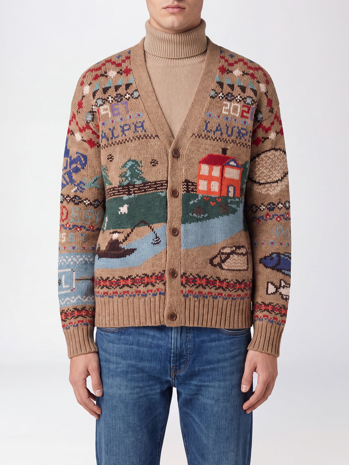 Polo Ralph Lauren Wool Cardigan with Jacquard Pattern and V-Neck