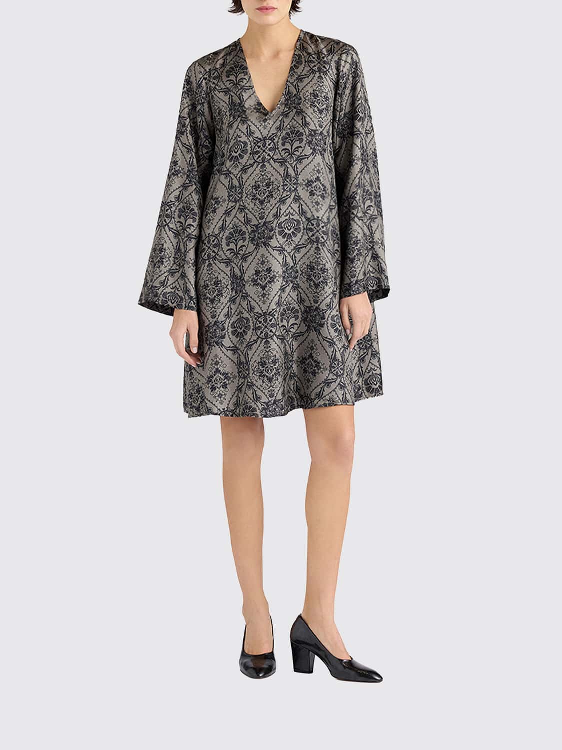 Momonì Naela Ethnic Print Silk Mini Kaftan with Kimono Sleeves