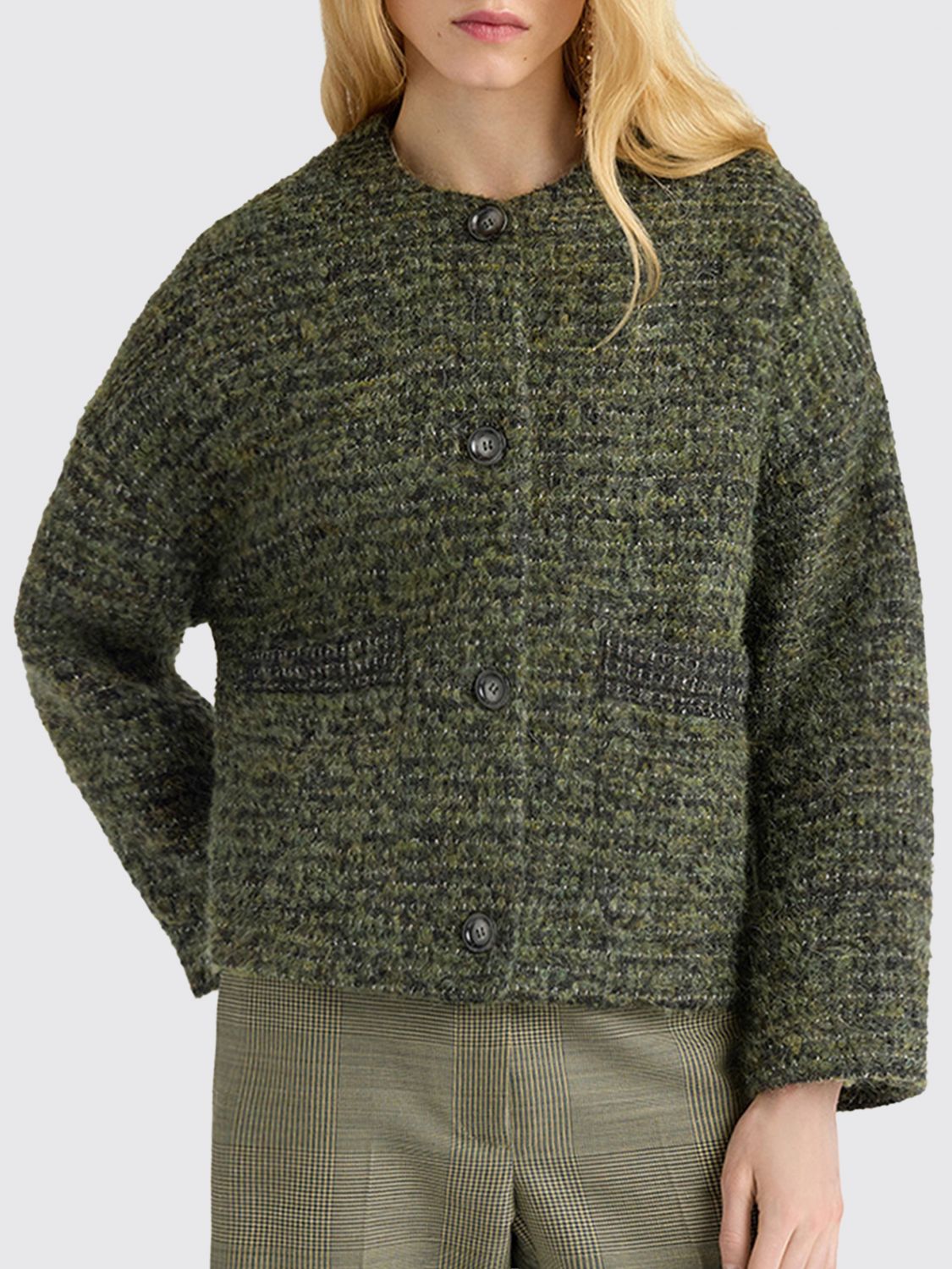 MOMONÌ Single-Breasted Short Coat in Virgin Wool and Mohair Blend