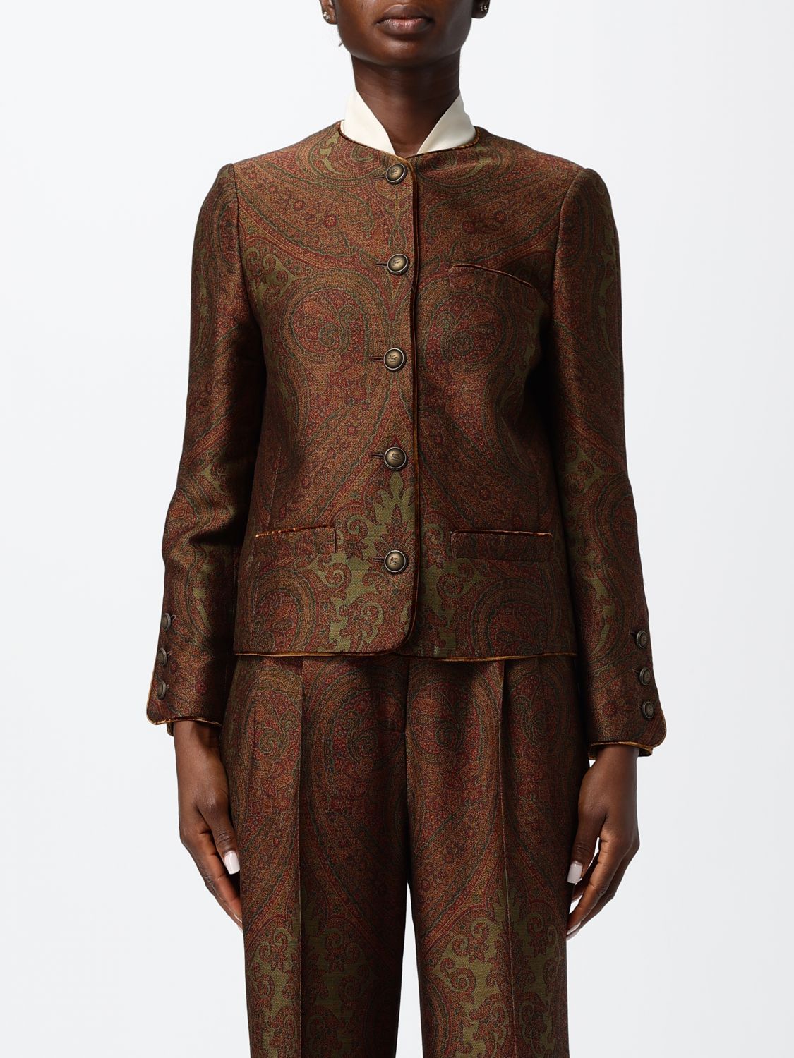 ETRO Ethnic Print Single-Breasted Blazer in Wool and Silk Blend