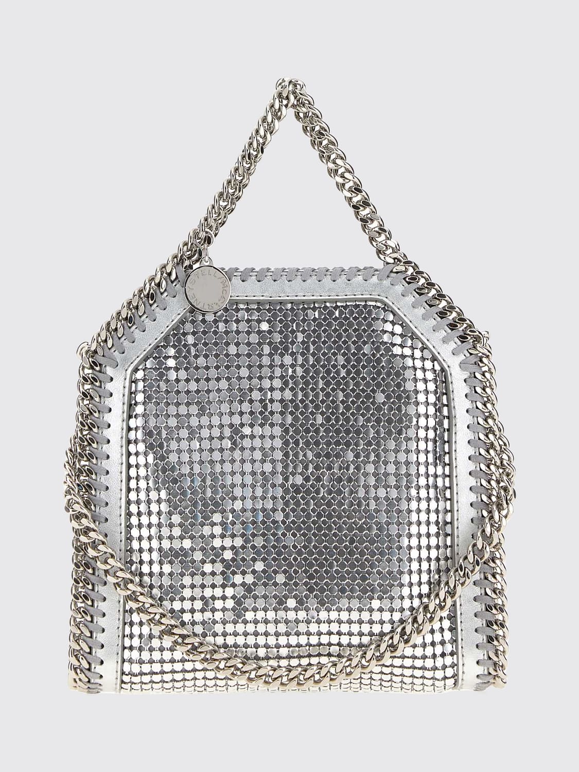 STELLA MCCARTNEY Mini borsa a mano Falabella in alluminio con profili a catena
