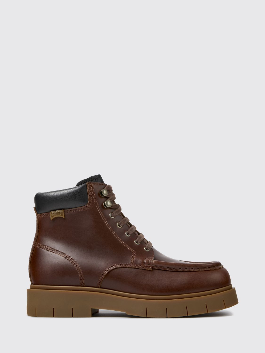 Camper Alaro Lace-Up Leather Combat Boots with Padded Ankle and Low Heel