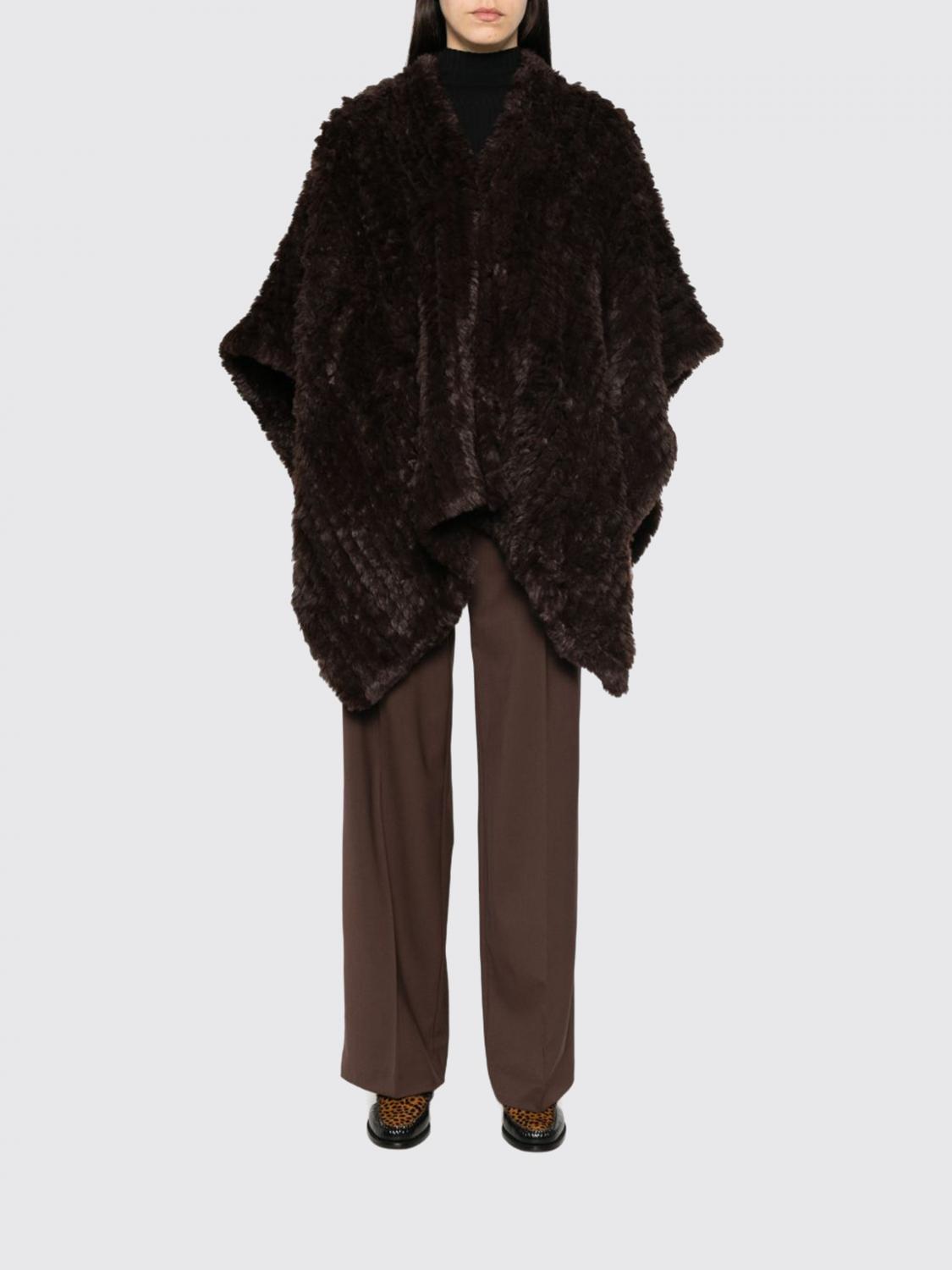 Pinko Relaxed Fit Faux Fur Coat with V-Neck