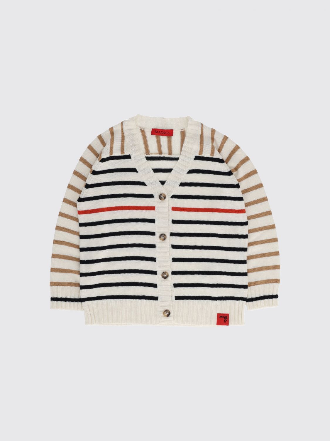MAX & CO. KID Boy's Striped V-Neck Wool Blend Cardigan MAX & CO. KID Boy's Striped V-Neck Wool Blend Cardigan
