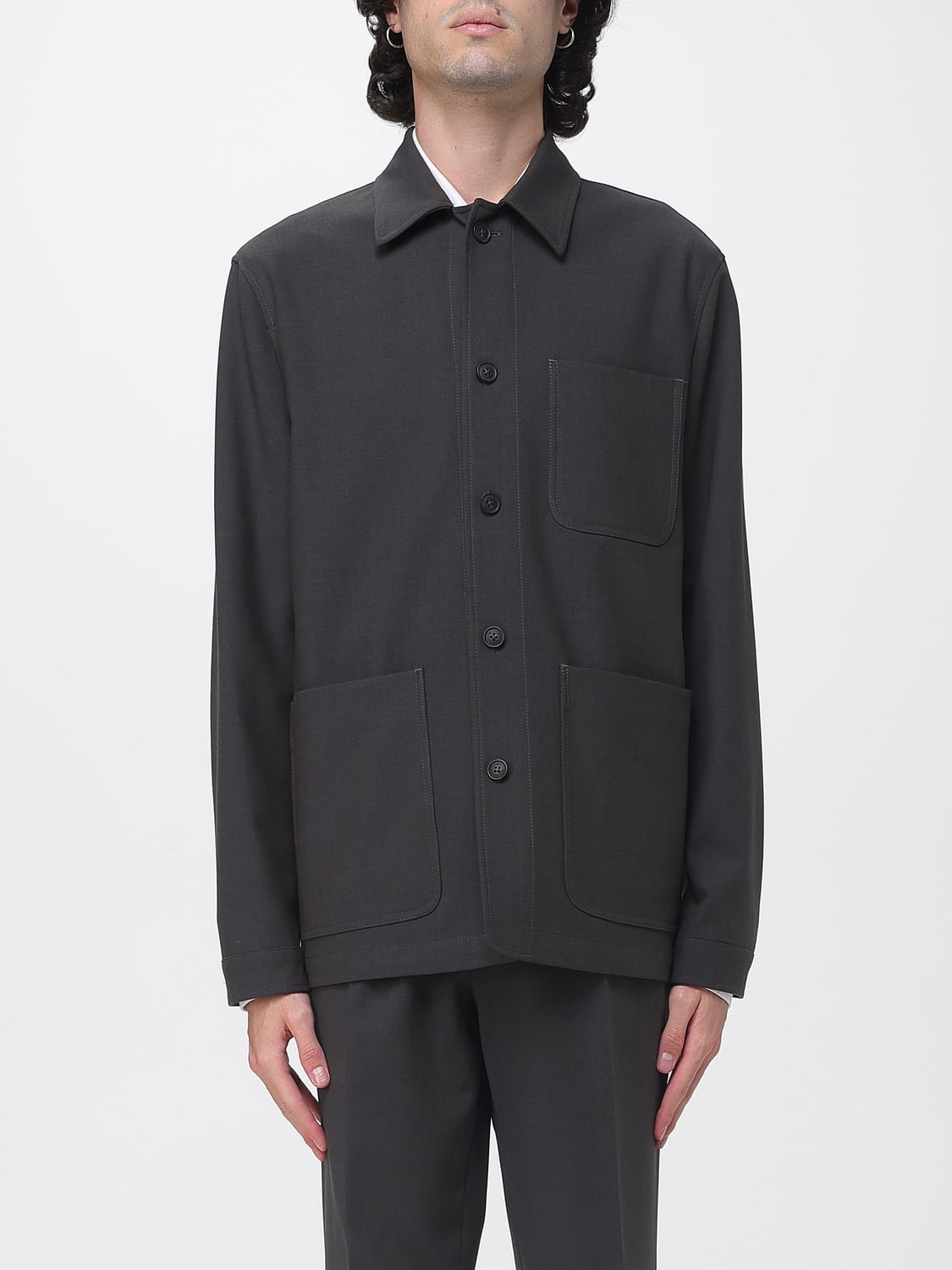 Manuel Ritz Technical Fabric Overshirt with Classic Collar and Patch Pockets