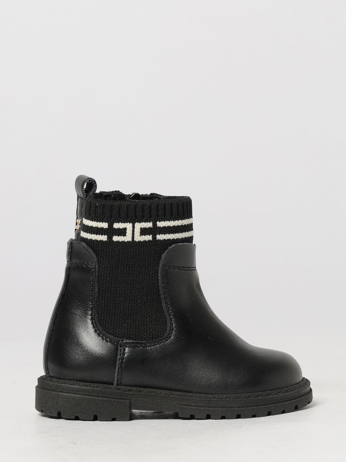 ELISABETTA FRANCHI LA MIA BAMBINA Jacquard Monogram Leather Chelsea Boots ELISABETTA FRANCHI LA MIA BAMBINA Jacquard Monogram Leather Chelsea Boots