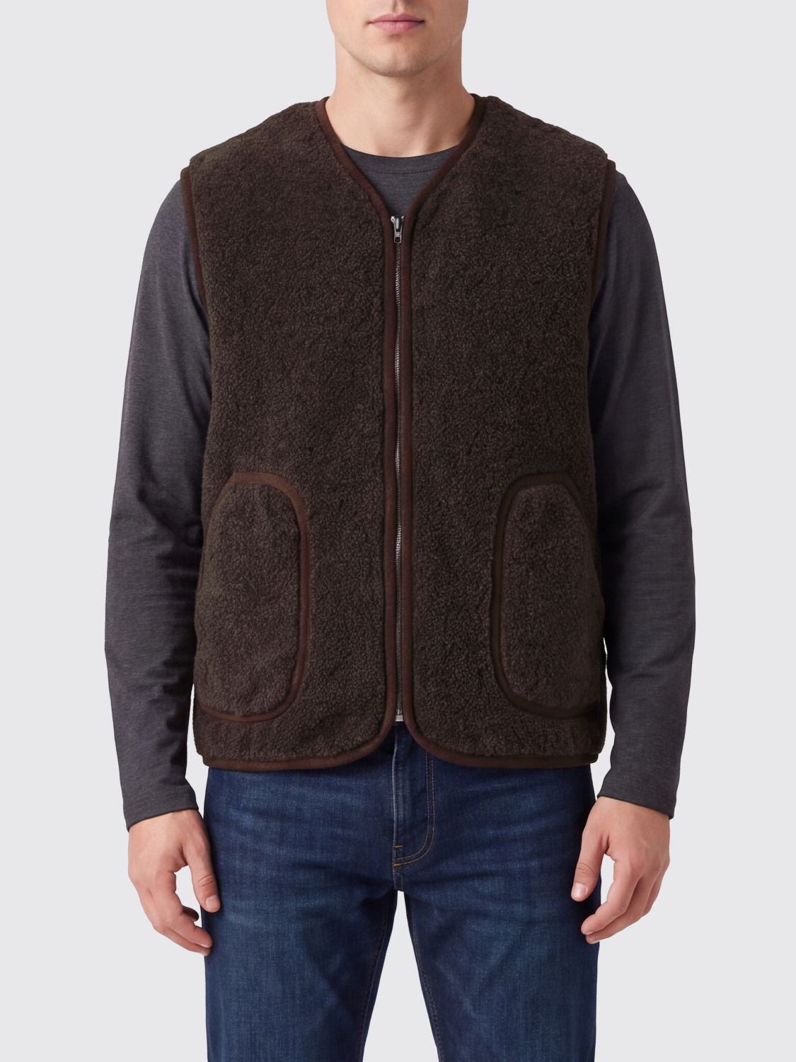 Amish Padded Wool V-Neck Gilet with Zip Closure