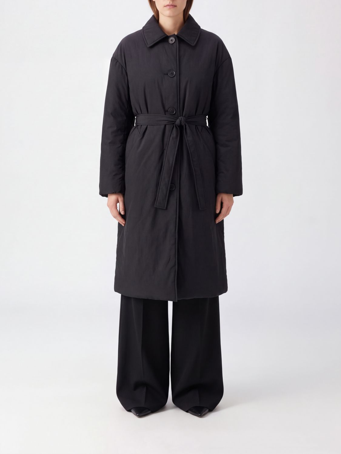 IENKI IENKI Long Waterproof Nylon Trench Coat with Belt IENKI IENKI Long Waterproof Nylon Trench Coat with Belt