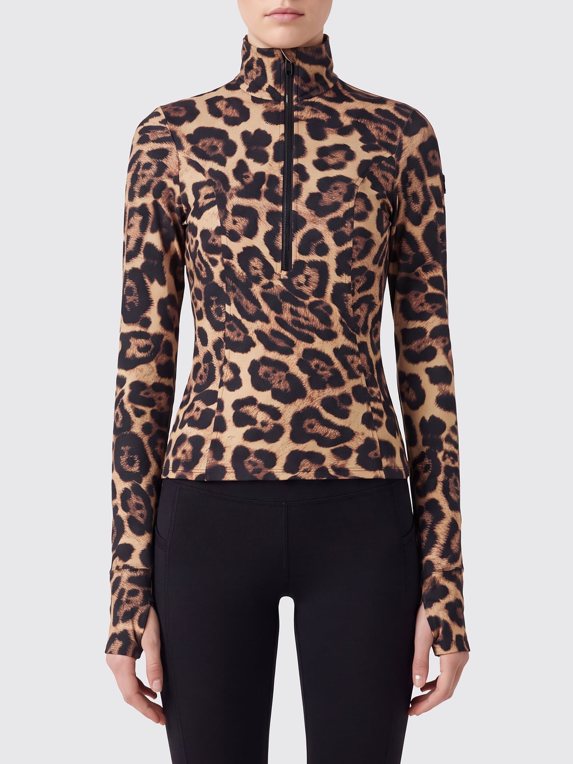 GOLDBERGH Leona Animal Print Technical Fabric Polo Neck with Zip GOLDBERGH Leona Animal Print Technical Fabric Polo Neck with Zip