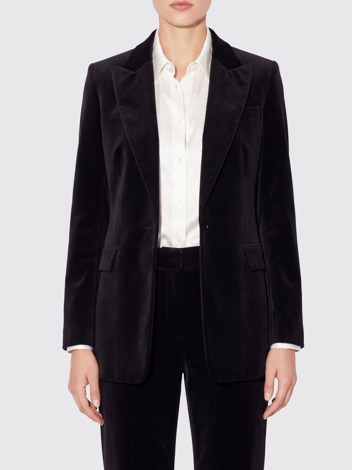 COSTARELLOS Single-Breasted Velvet Blazer with Peaked Lapels COSTARELLOS Single-Breasted Velvet Blazer with Peaked Lapels