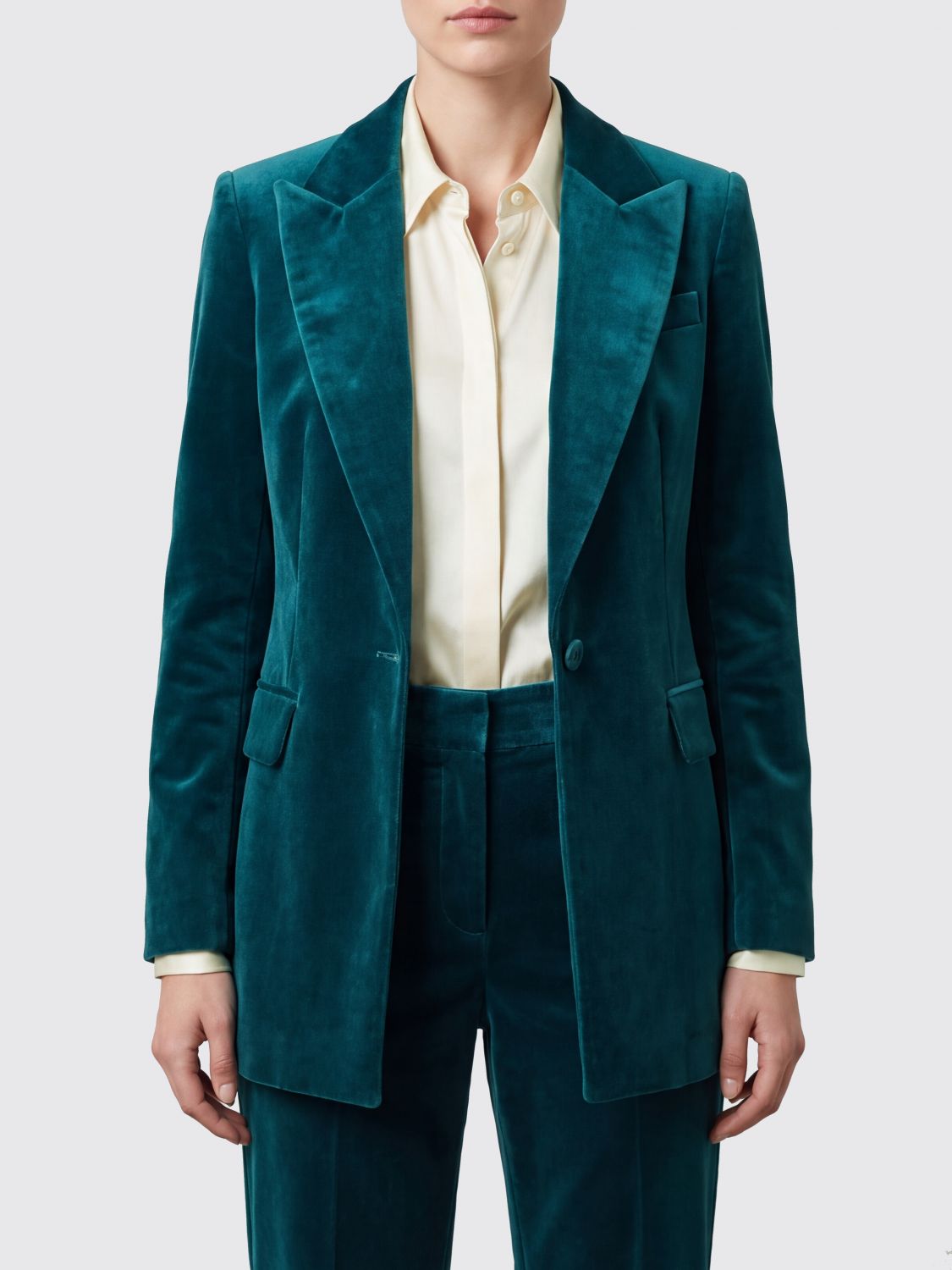 COSTARELLOS Single-Breasted Velvet Blazer with Peaked Lapels COSTARELLOS Single-Breasted Velvet Blazer with Peaked Lapels