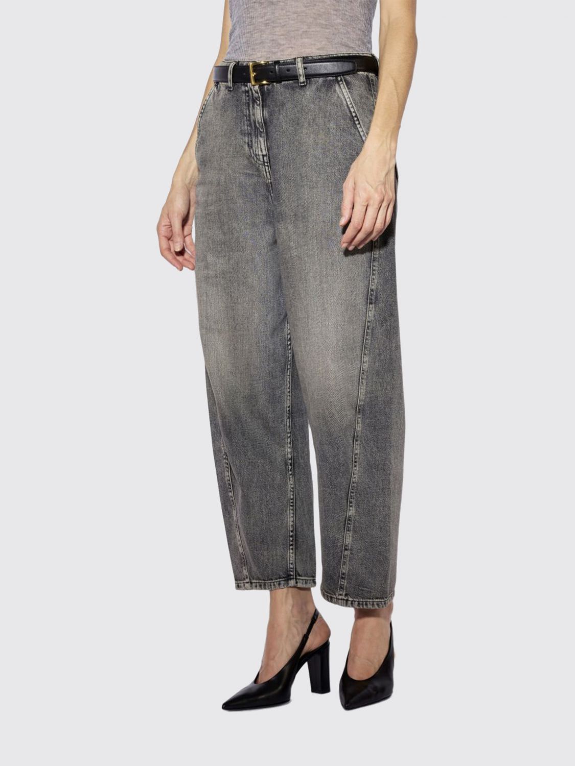 Liviana Conti Logan Mid-Rise Cropped Baggy Jeans in Denim