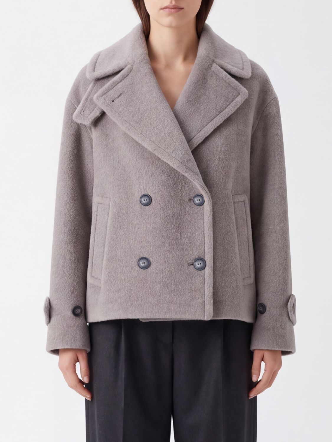 Tagliatore Grey Alpaca Wool Short Double-Breasted Coat