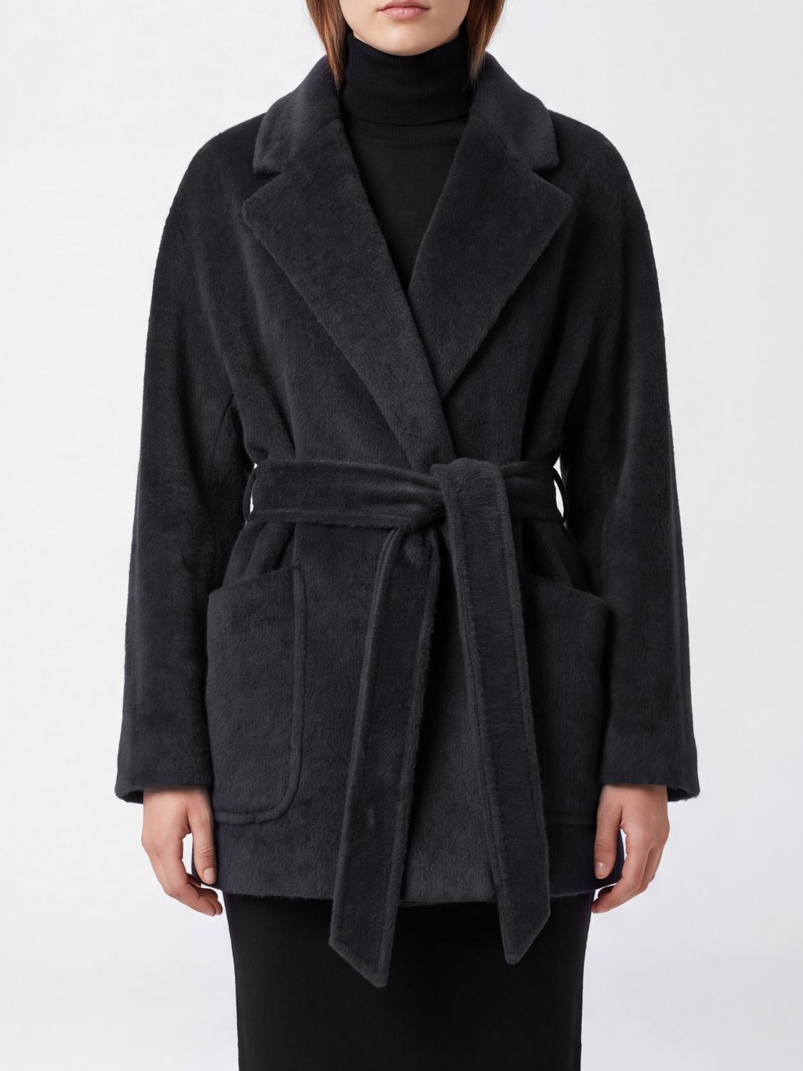 TAGLIATORE Short Alpaca Wool Robe Coat with Belt TAGLIATORE Short Alpaca Wool Robe Coat with Belt
