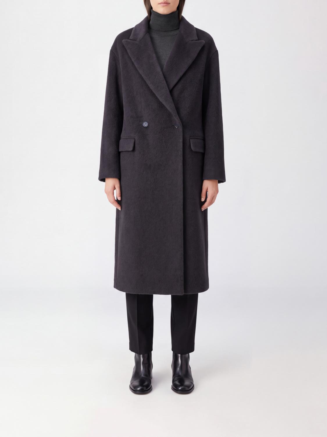 Tagliatore Long Double-Breasted Alpaca Wool Coat with Lapels