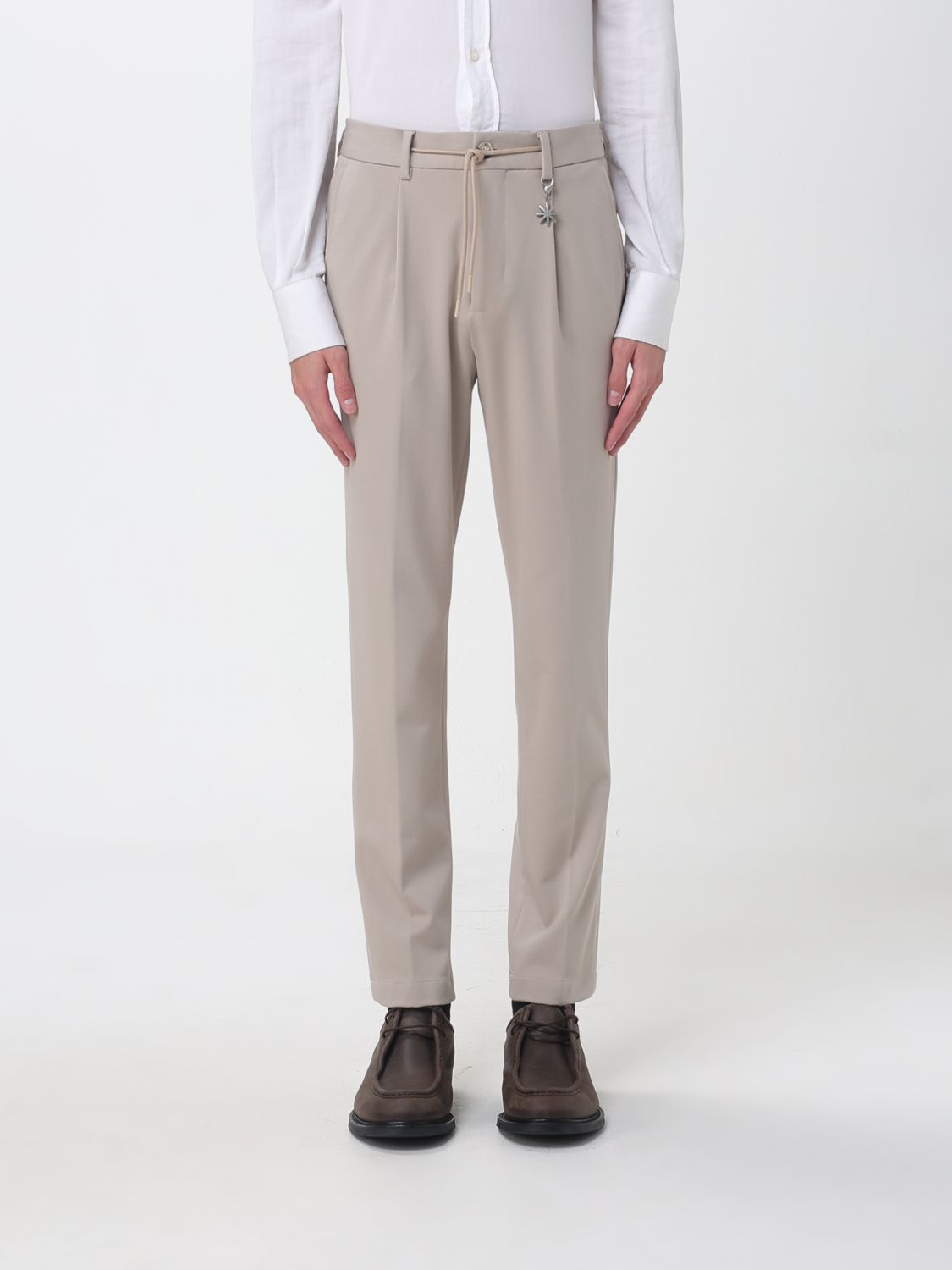 MANUEL RITZ Slim Fit Viscose Blend Pleated Trousers with Drawstring