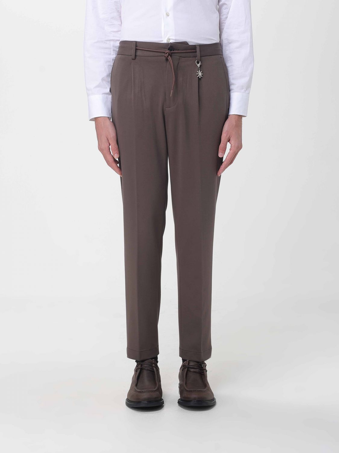 MANUEL RITZ Slim Fit Viscose Blend Pleated Trousers with Drawstring
