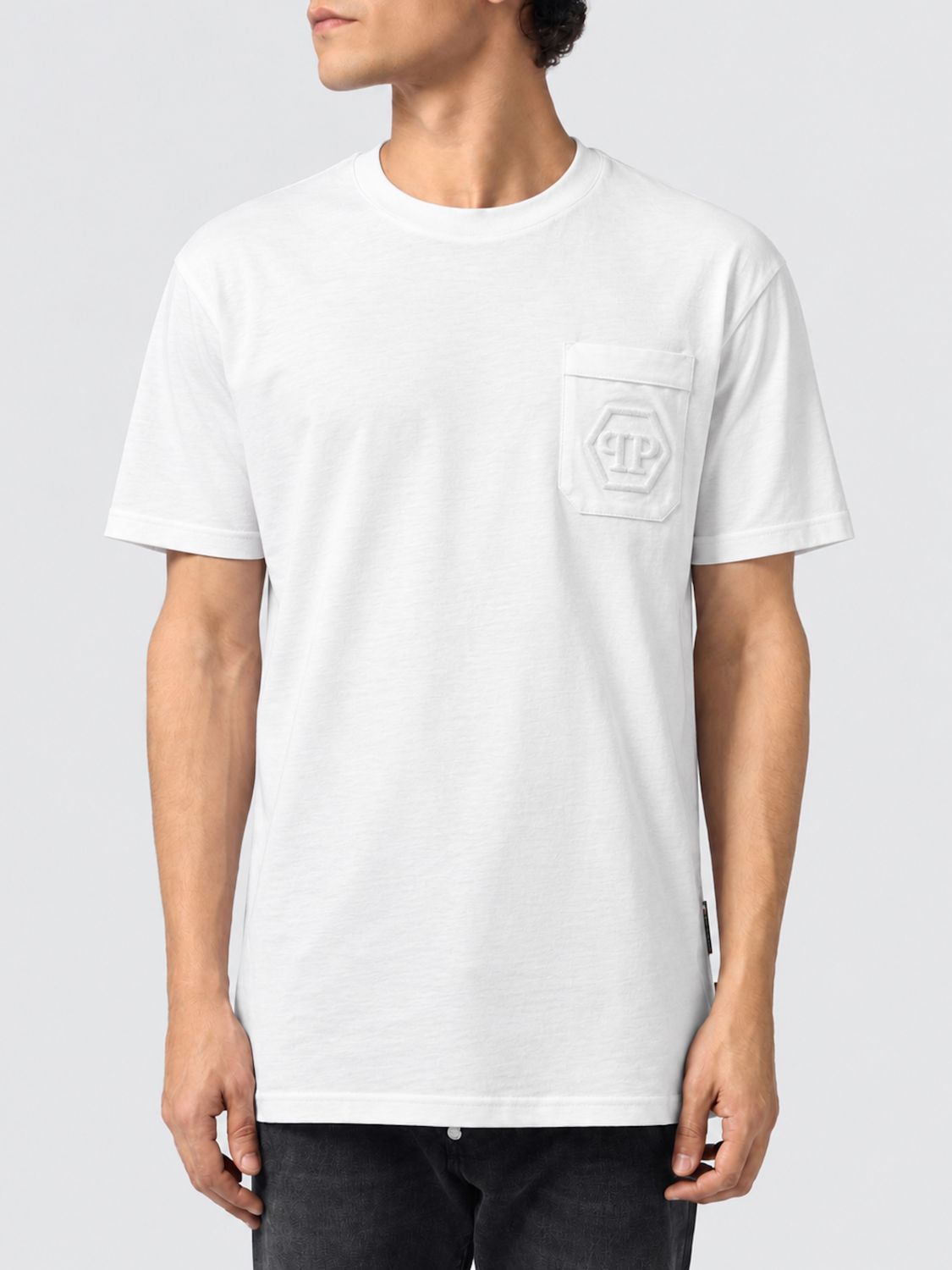 PHILIPP PLEIN T-shirt in cotone con logo Hexagon e tasca a toppa