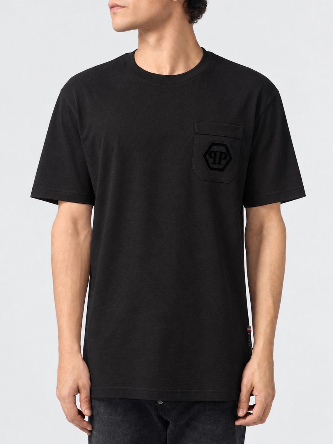 PHILIPP PLEIN T-shirt in cotone con logo Hexagon e tasca a toppa