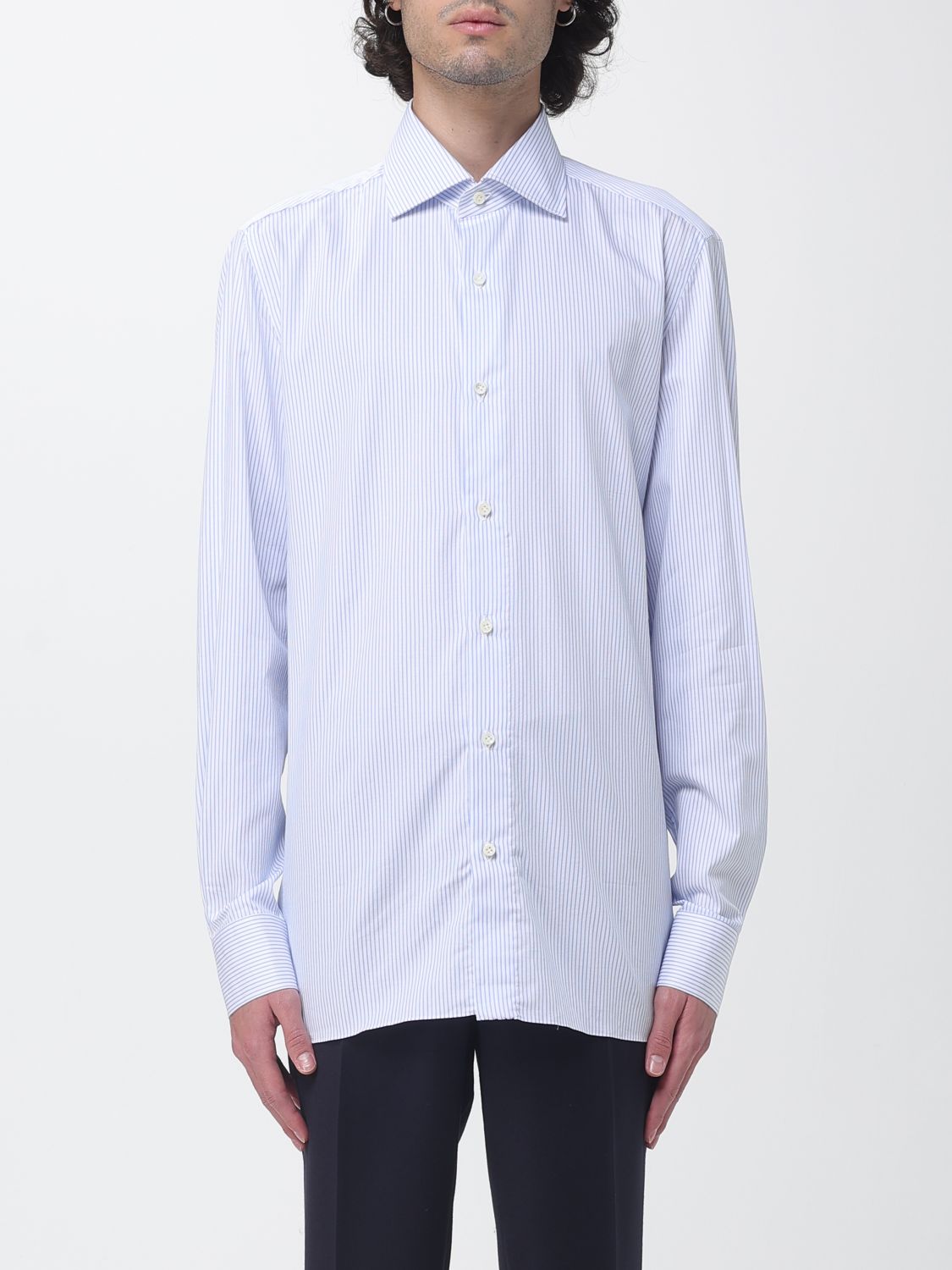 Luigi Borrelli Luciano Long-Sleeve Striped Cotton Shirt with French Collar