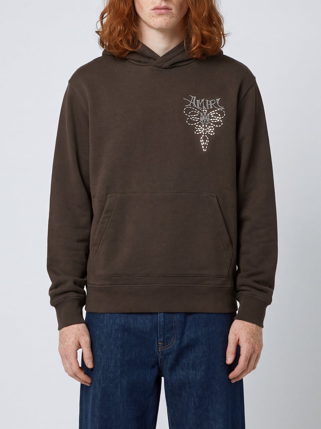 Amiri Rhinestone Logo Embroidered Cotton Hoodie