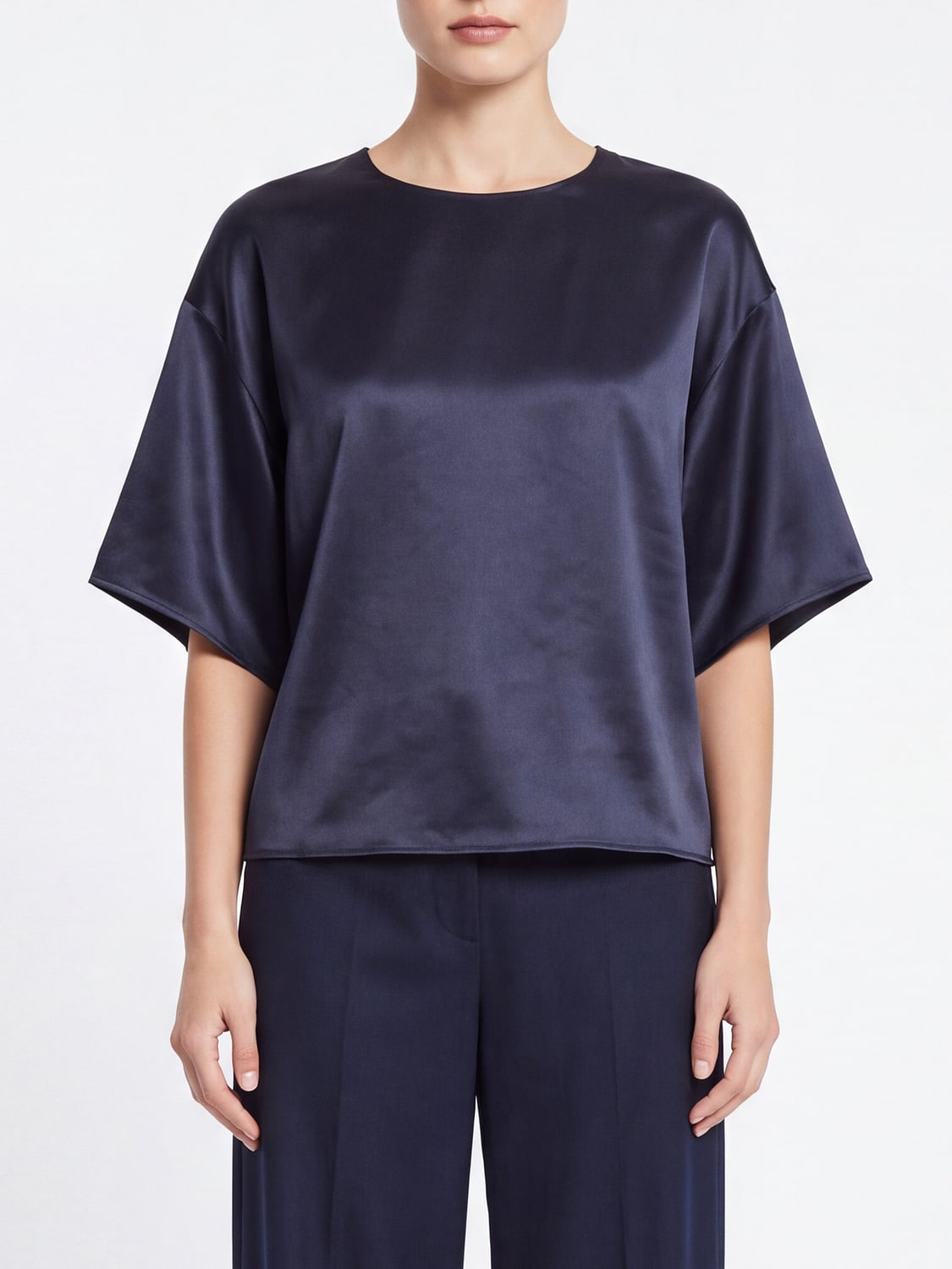 SIMKHAI Satin Top with Dropped Shoulders and Short Sleeves SIMKHAI Satin Top with Dropped Shoulders and Short Sleeves