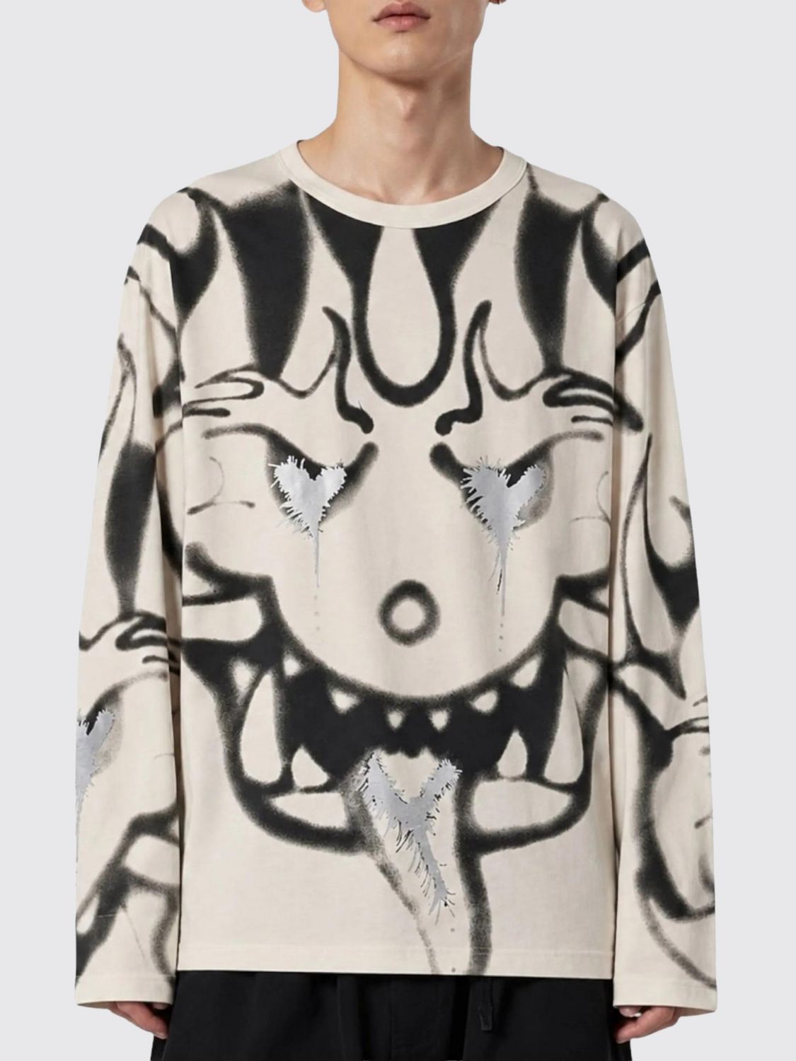 Y-3 Relaxed Fit Long-Sleeved Cotton T-shirt with Graphic Print