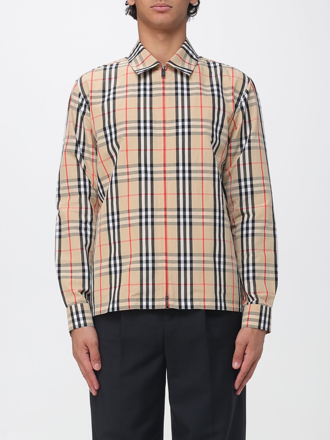 Burberry Ollie Vintage Check Linen and Cotton Shirt Jacket with Zip Closure