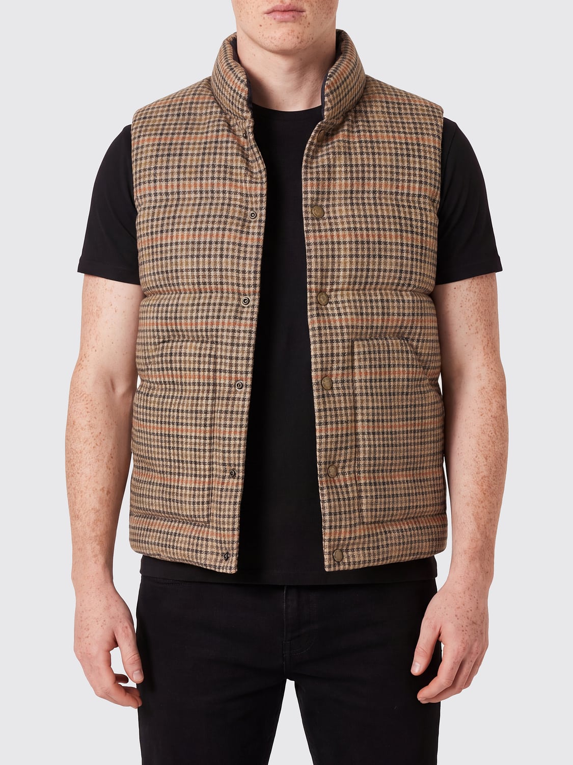 SEBAGO Houndstooth Wool Padded Gilet with High Neck