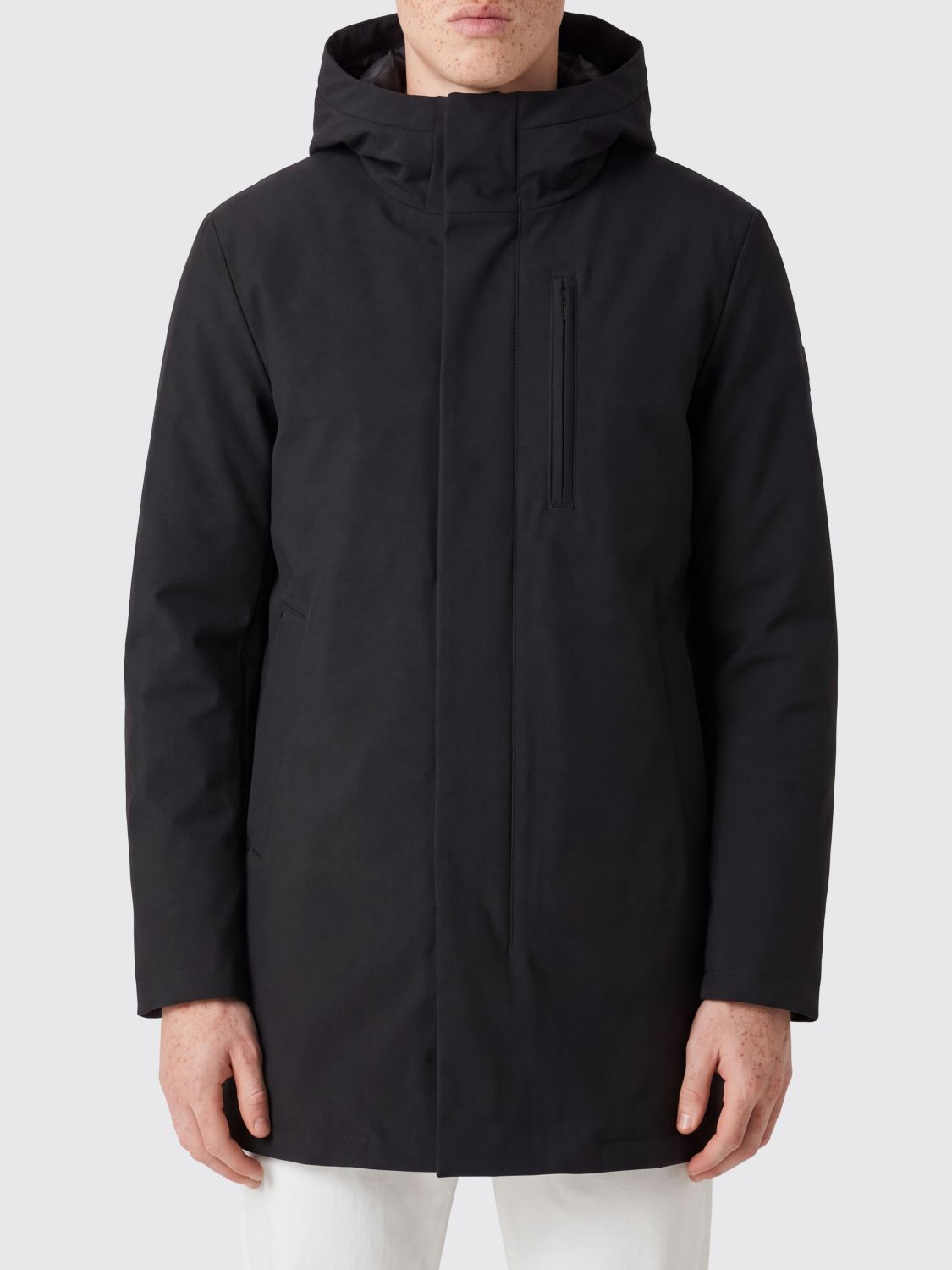 DUNO Knee-Length Viscose Blend Parka with Padded Hood