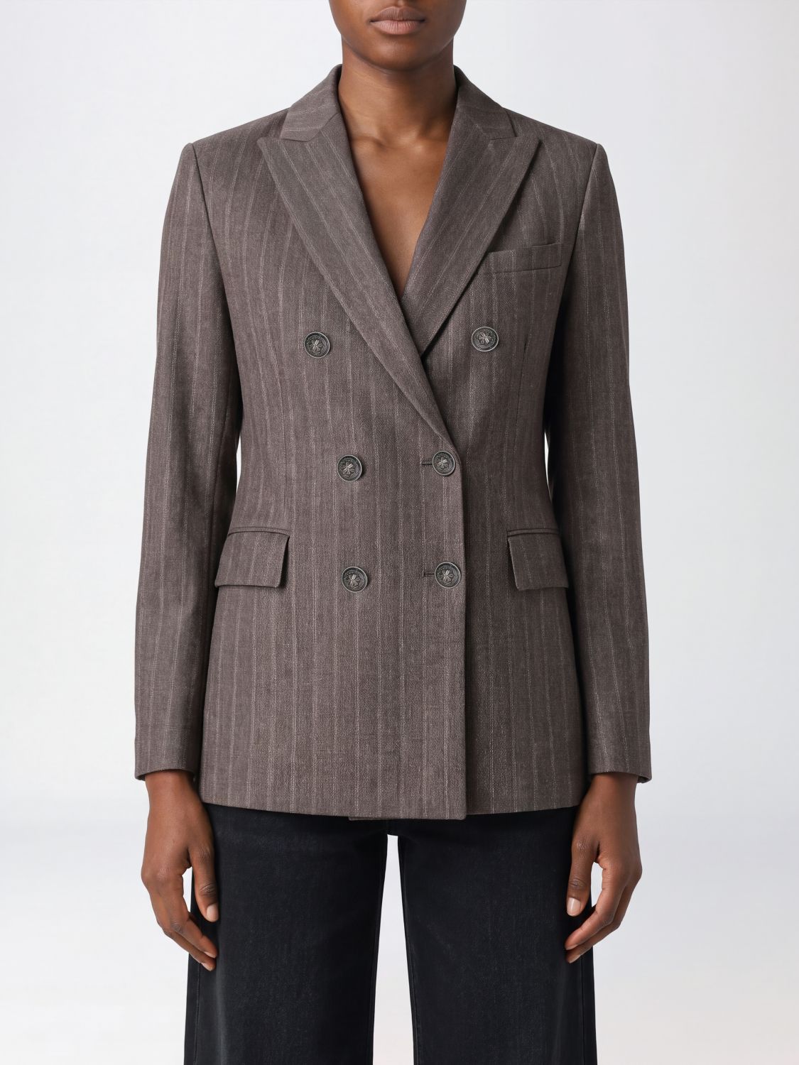 CIRCOLO 1901 Pinstriped Double-Breasted Cotton Blazer