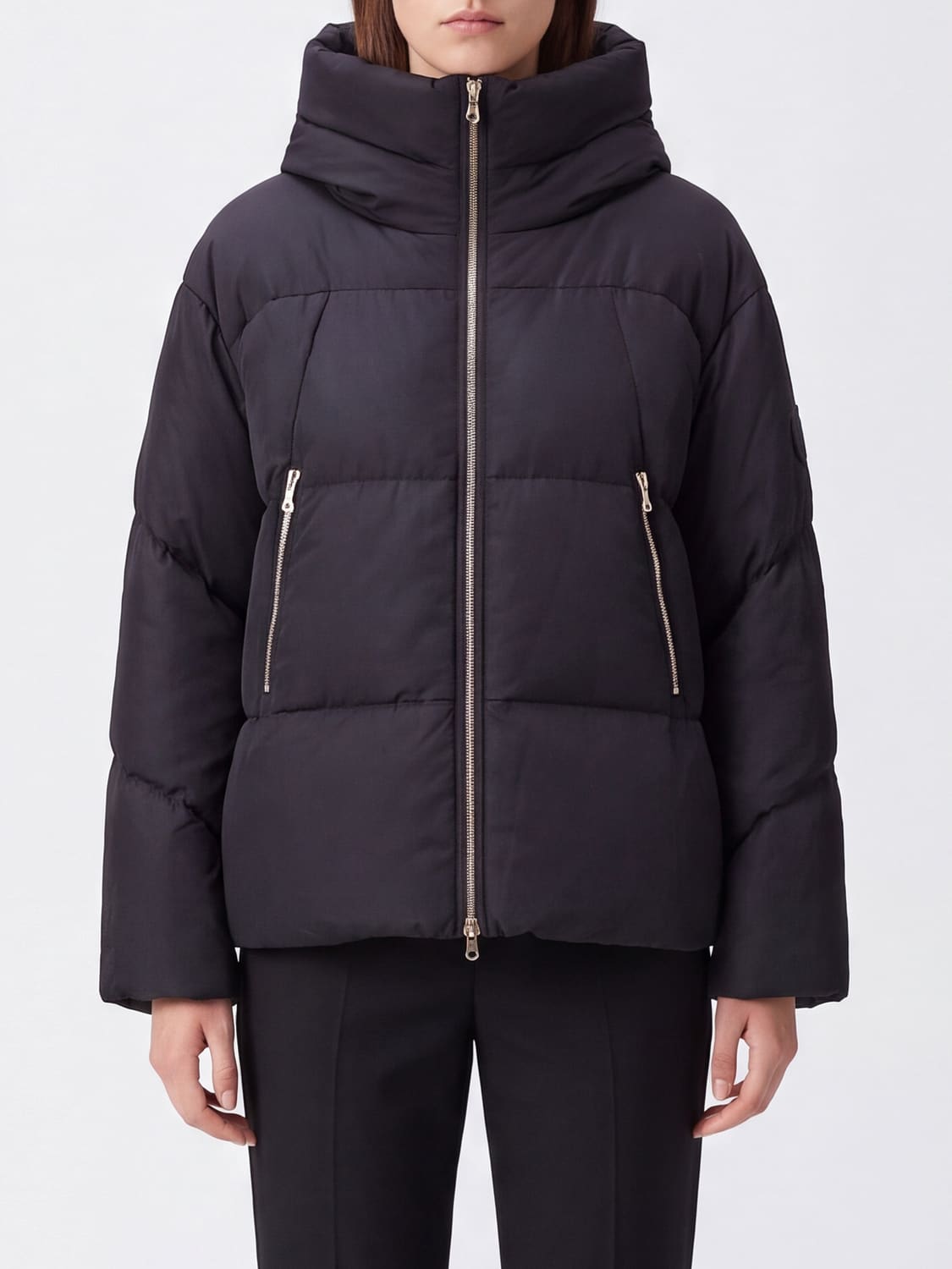 TATRAS Quilted Short Down Jacket in Nylon with Hood and Funnel Neck TATRAS Quilted Short Down Jacket in Nylon with Hood and Funnel Neck