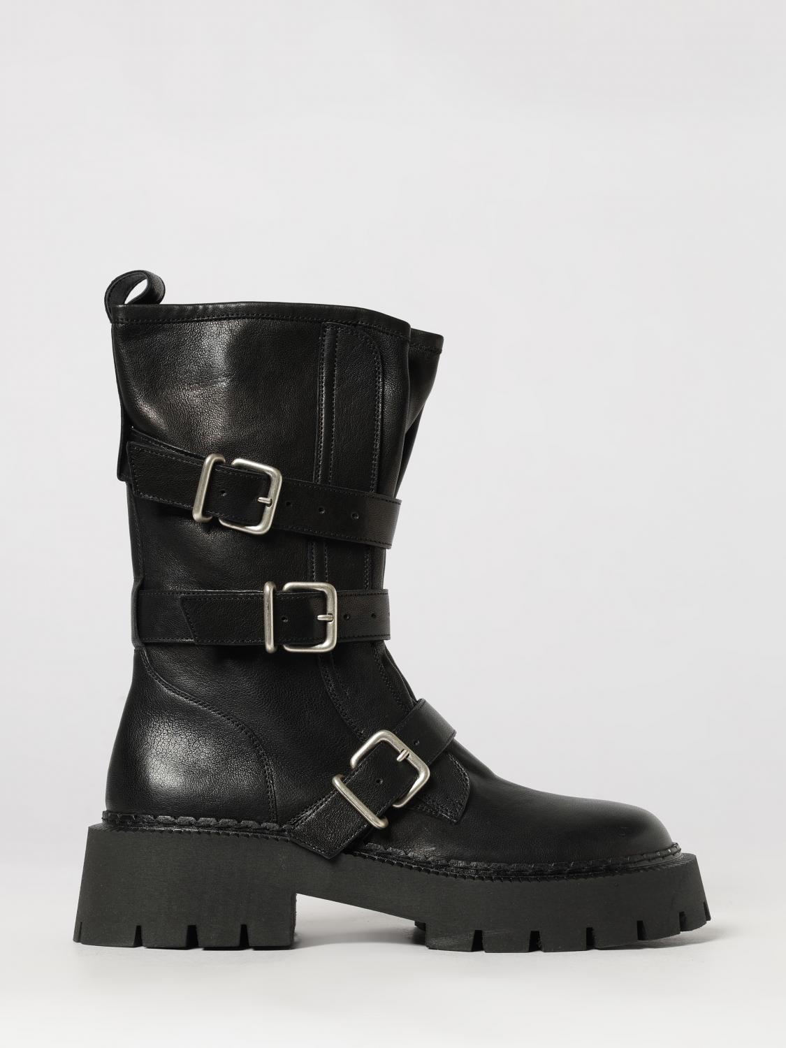 Vic Matié Smooth Leather Biker Boots with a Buckle and Lug Sole