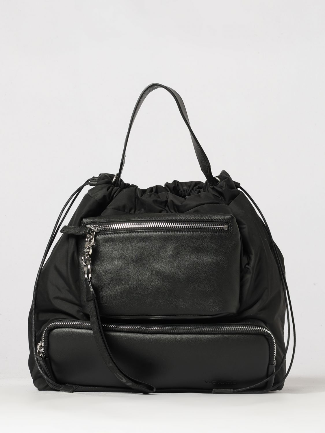 Vic Matié Nylon and Leather Bucket Bag with Drawstring Closure