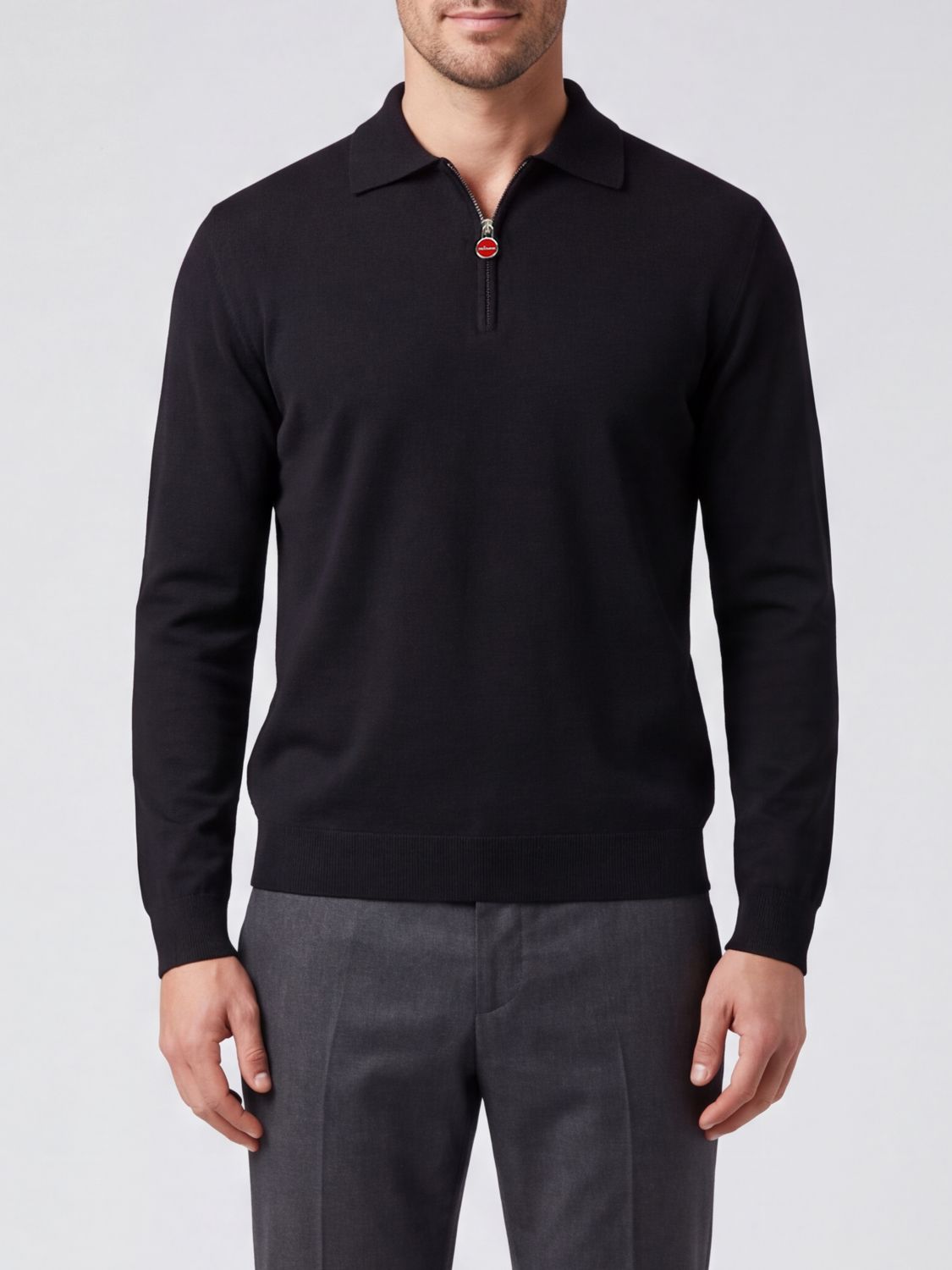 Kiton Long-Sleeved Wool Knit Polo Shirt with Half-Zip Closure