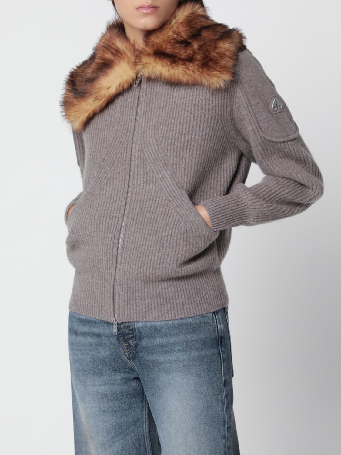 MOOSE KNUCKLES Ribbed Wool Cardigan with Shearling Interior and Zip Closure MOOSE KNUCKLES Ribbed Wool Cardigan with Shearling Interior and Zip Closure