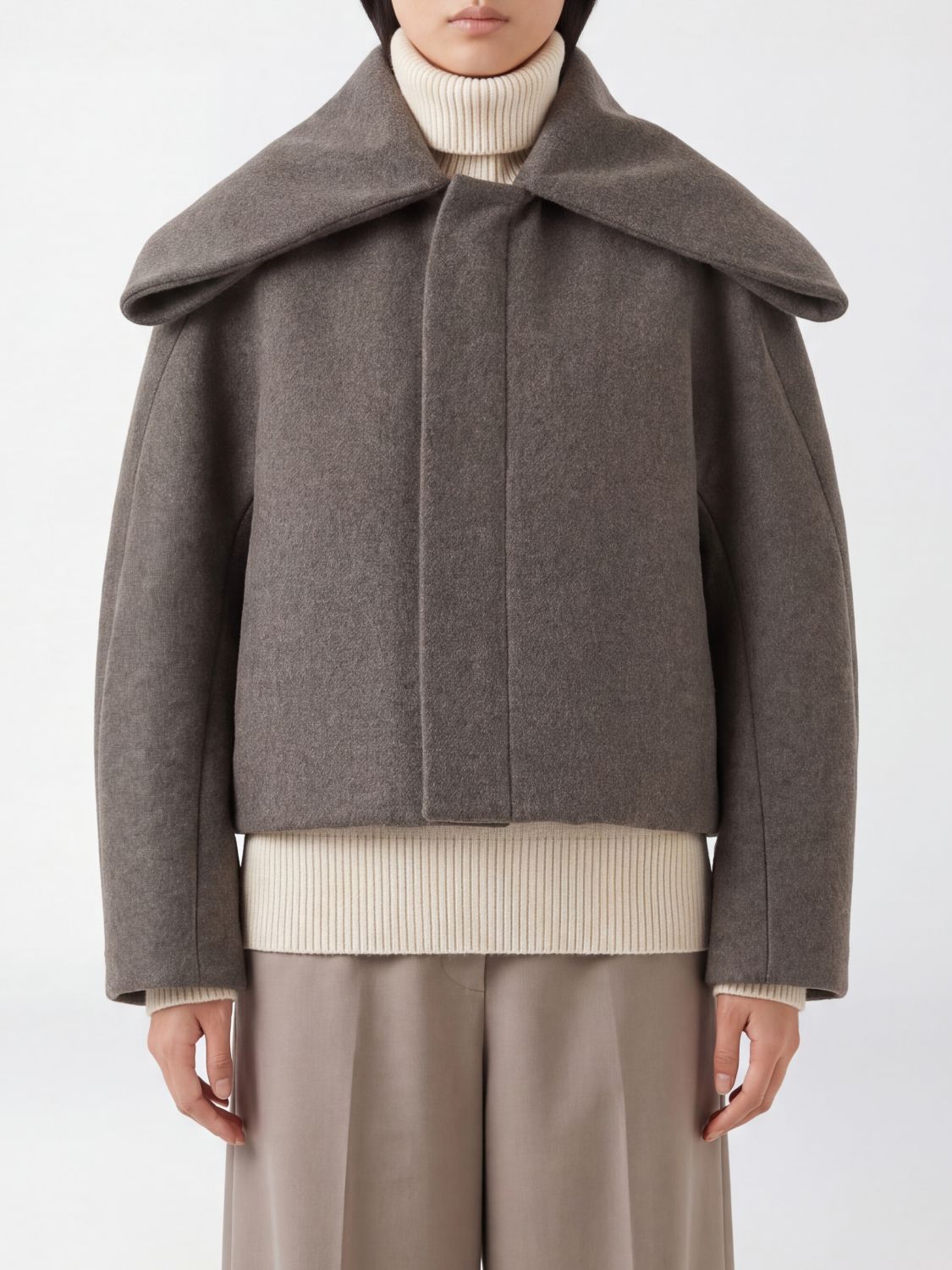 Victoria Victoria Beckham Single-Breasted Short Coat in Wool and Cashmere with Dropped Shoulders