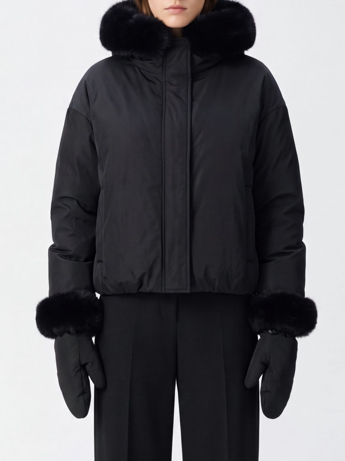Yves Salomon Nylon Puffer Jacket with Fox Fur-Trimmed Hood