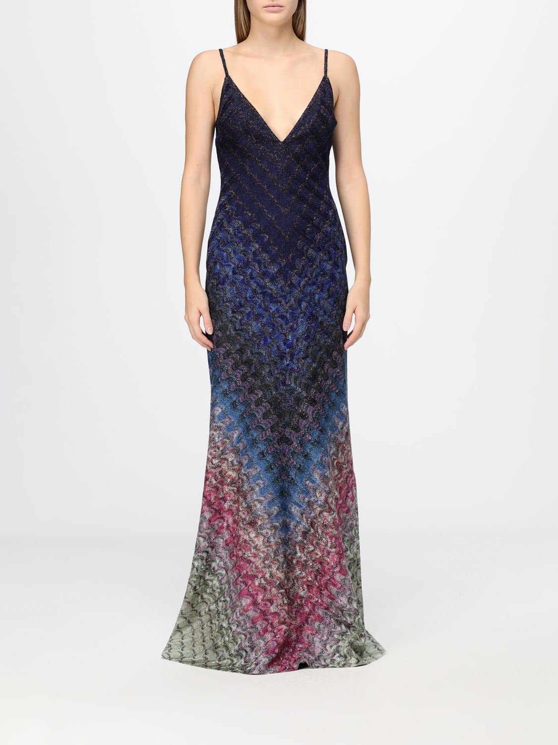 MISSONI Chevron Pattern Long Slip Dress with Crossed Straps