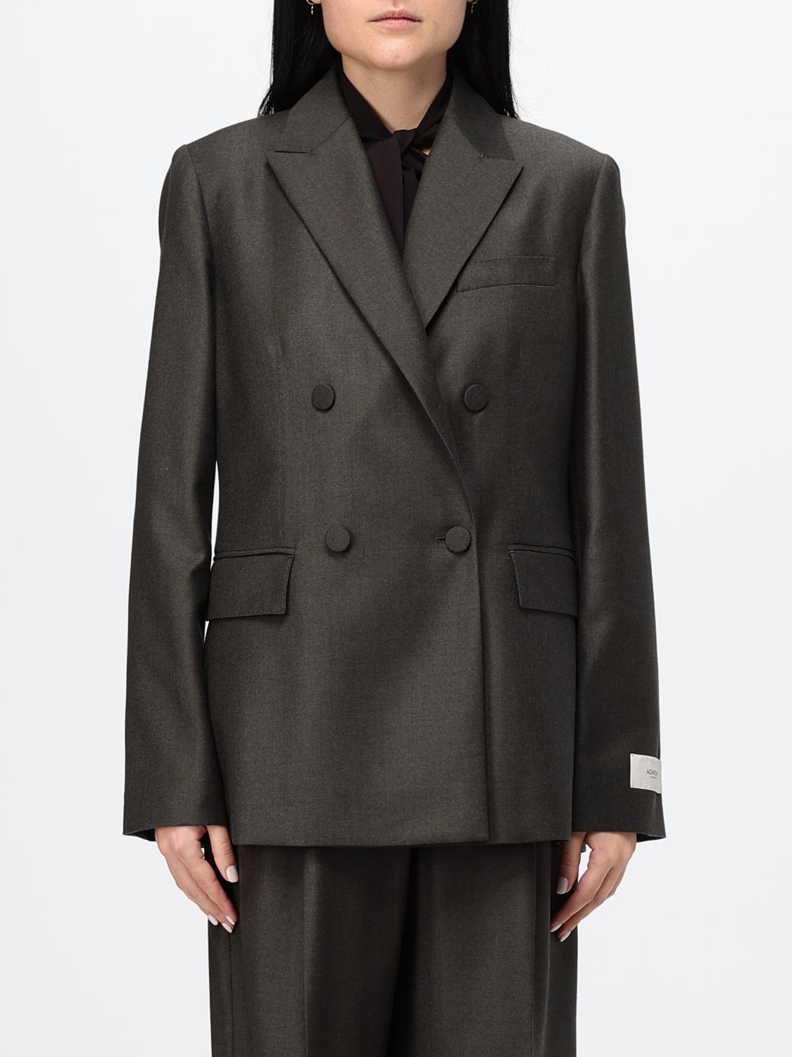 AGNONA Double-Breasted Blazer in Wool with Peak Lapels and Flap Pockets