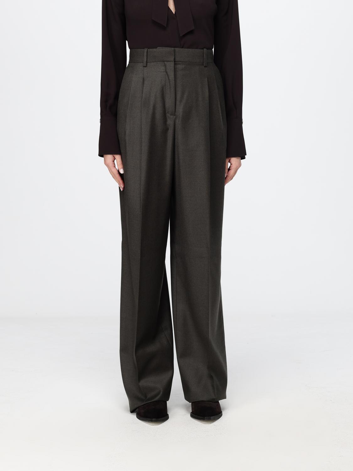 Agnona High-Waisted Wide Leg Trousers in Wool with Pleats and Belt Loops