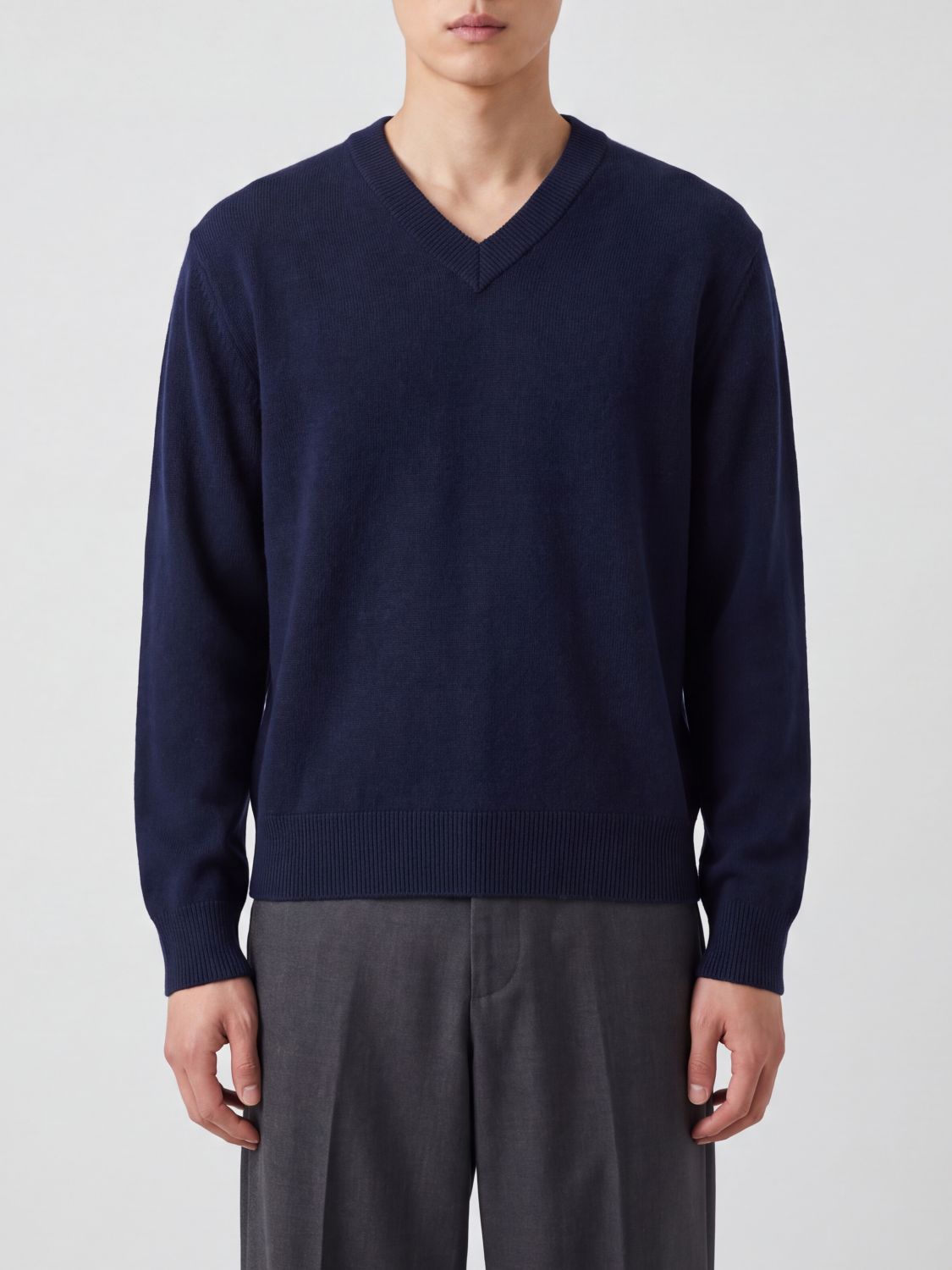 SUNFLOWER Long-Sleeve V-Neck Jumper in Pure Merino Wool