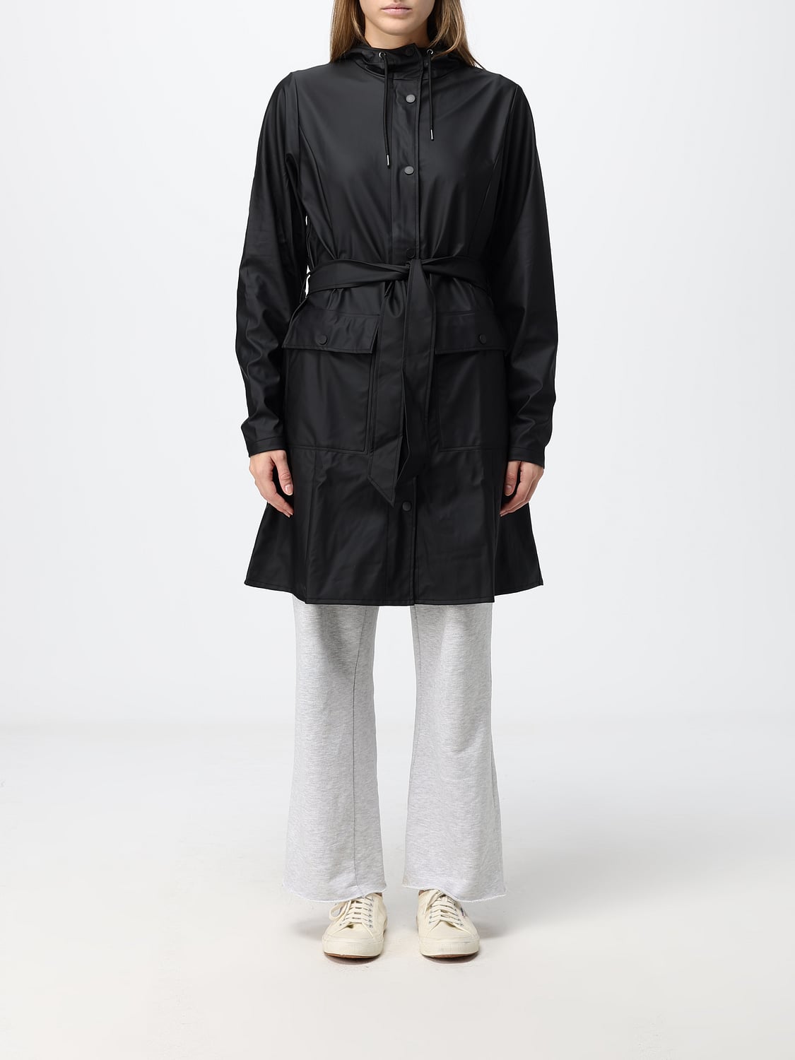 RAINS Waterproof Hooded Trench Coat with a Tie-Belt Waist RAINS Waterproof Hooded Trench Coat with a Tie-Belt Waist