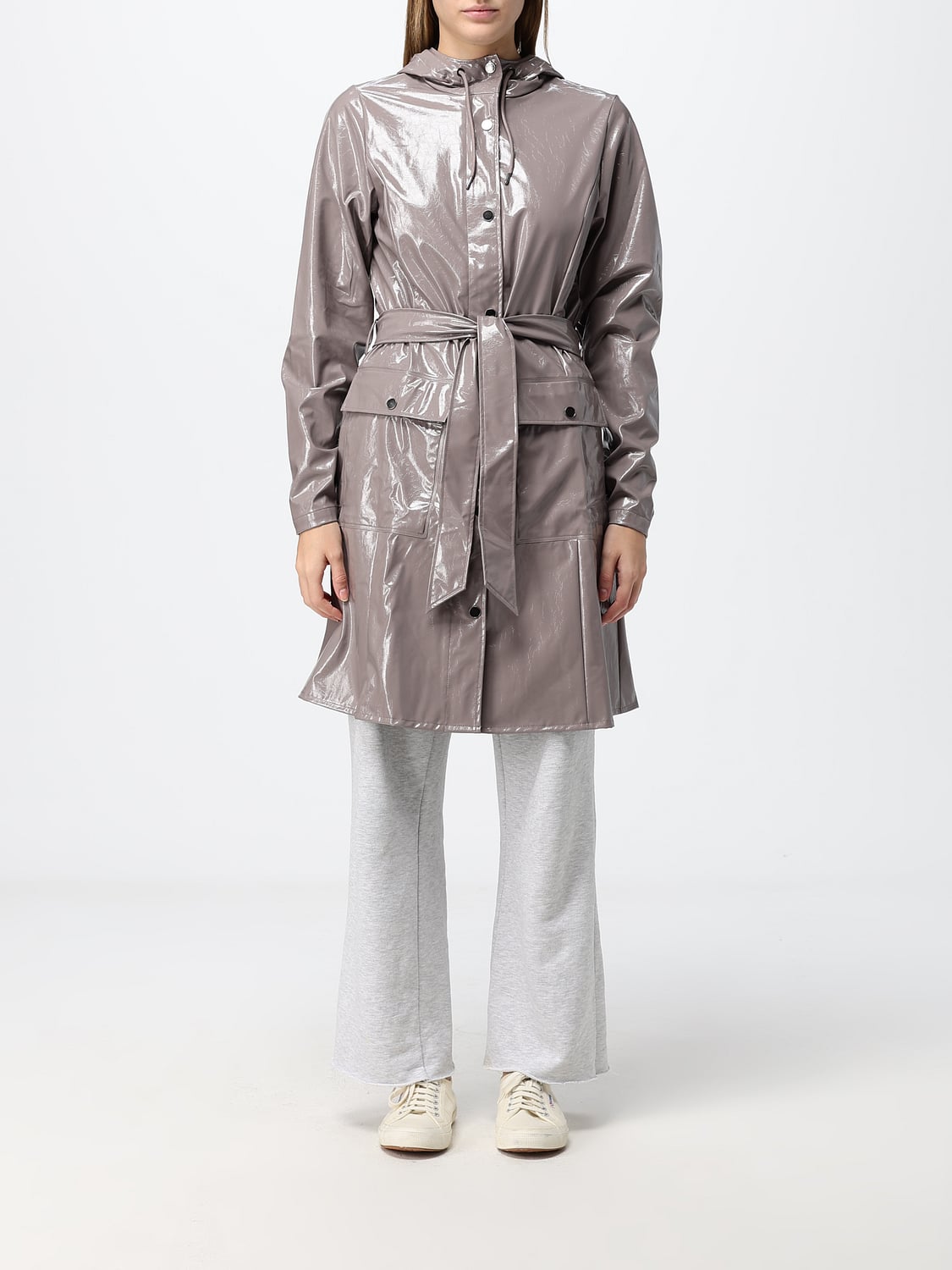 RAINS Waterproof Hooded Trench Coat with a Tie-Belt Waist RAINS Waterproof Hooded Trench Coat with a Tie-Belt Waist