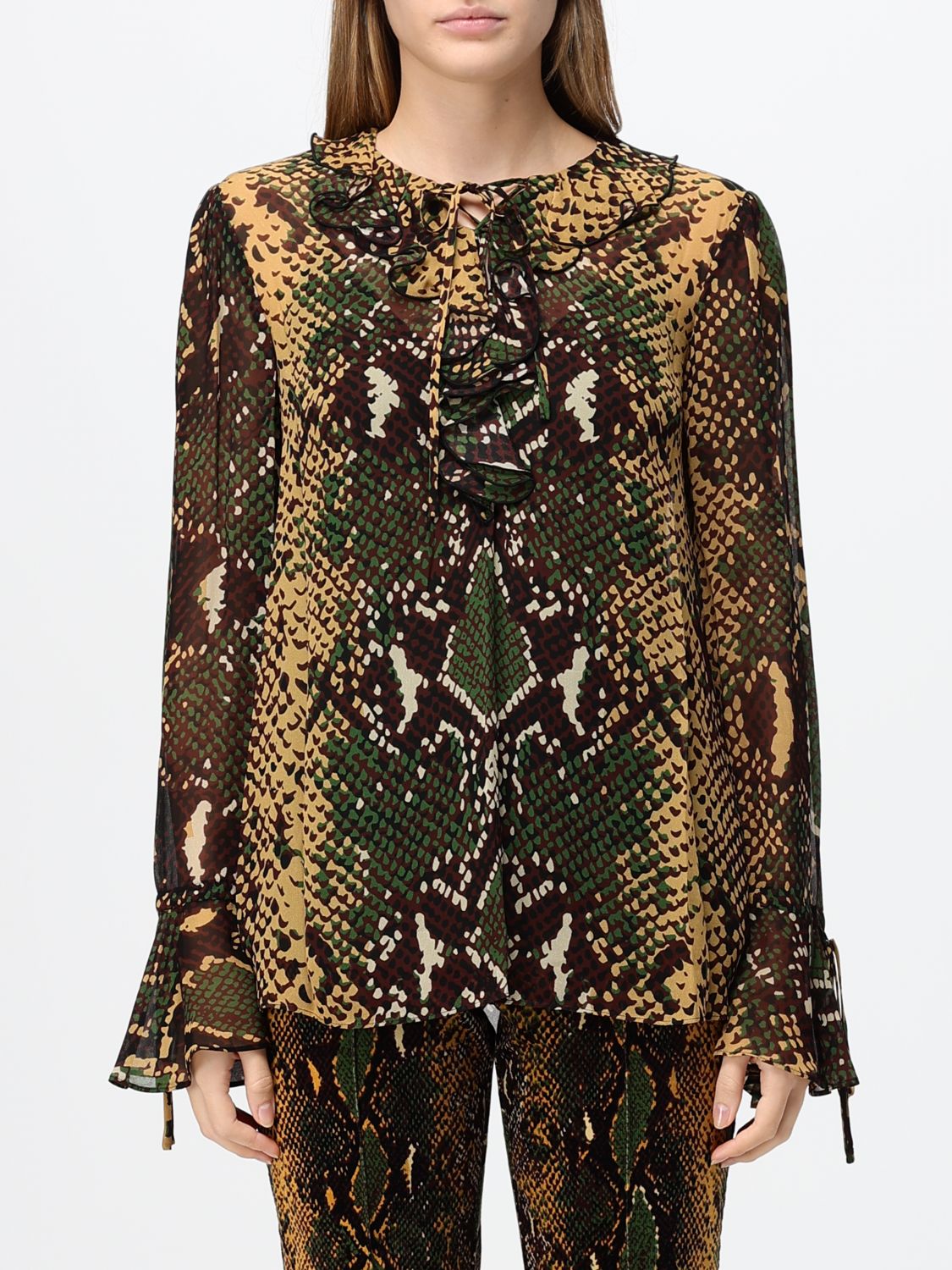 DIANE VON FURSTENBERG Python Print Viscose Blouse with Ruffles DIANE VON FURSTENBERG Python Print Viscose Blouse with Ruffles