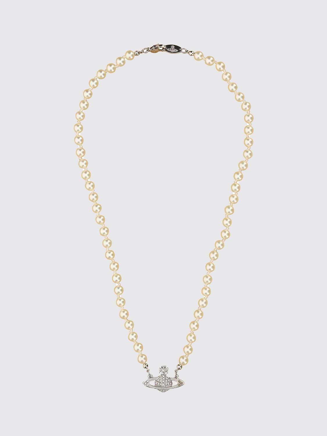 Vivienne Westwood Pearl and Rhinestone Orb Pendant Brass Necklace