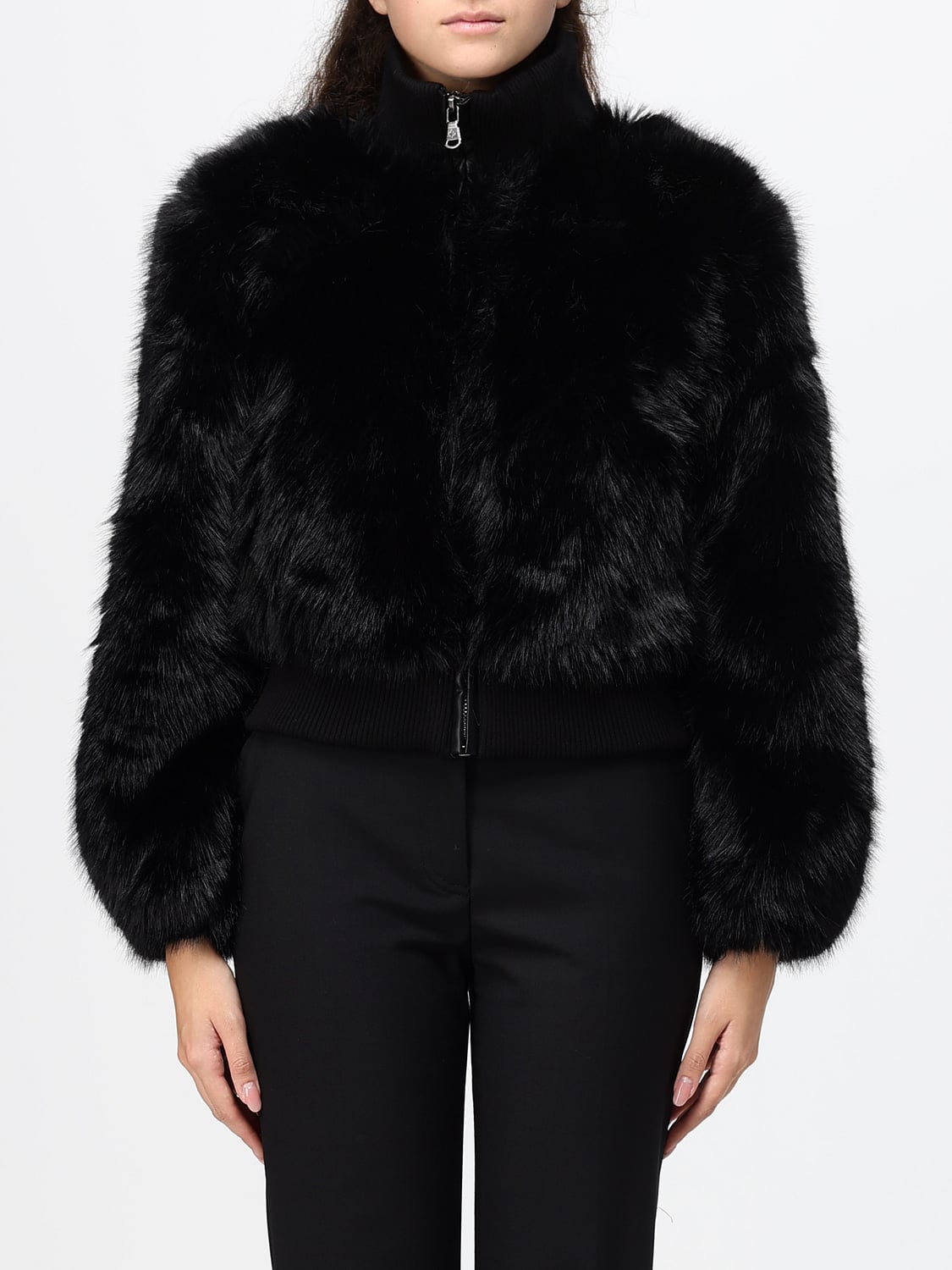 CANADIAN High-Neck Short Faux Fur Jacket with Zip Closure and Slant Pockets CANADIAN High-Neck Short Faux Fur Jacket with Zip Closure and Slant Pockets
