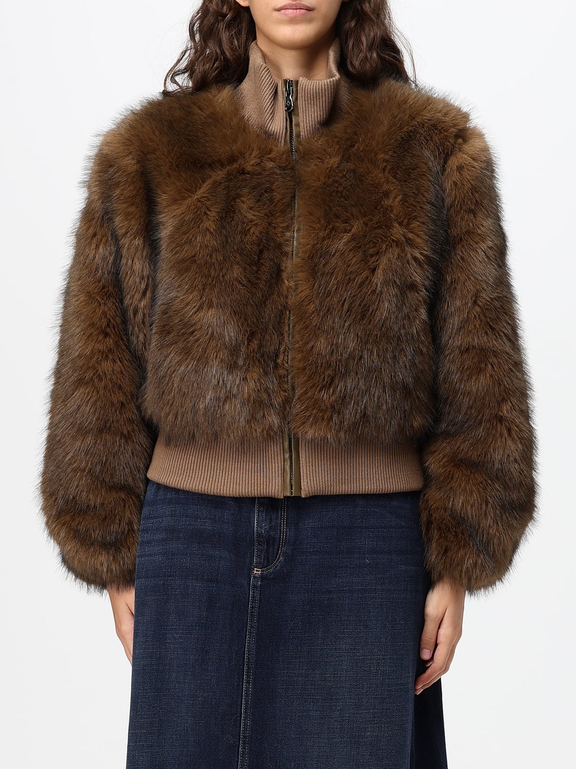 CANADIAN High-Neck Short Faux Fur Jacket with Zip Closure and Slant Pockets CANADIAN High-Neck Short Faux Fur Jacket with Zip Closure and Slant Pockets